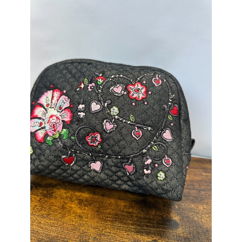 NEW Vera Bradley Iconic Cosmetic Makeup Case Diamond Quilted Floral Embroidered - Picture 3 of 13